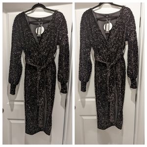 TALL SEQUIN VELVET BELTED MIDI DRESS (Never Worn)